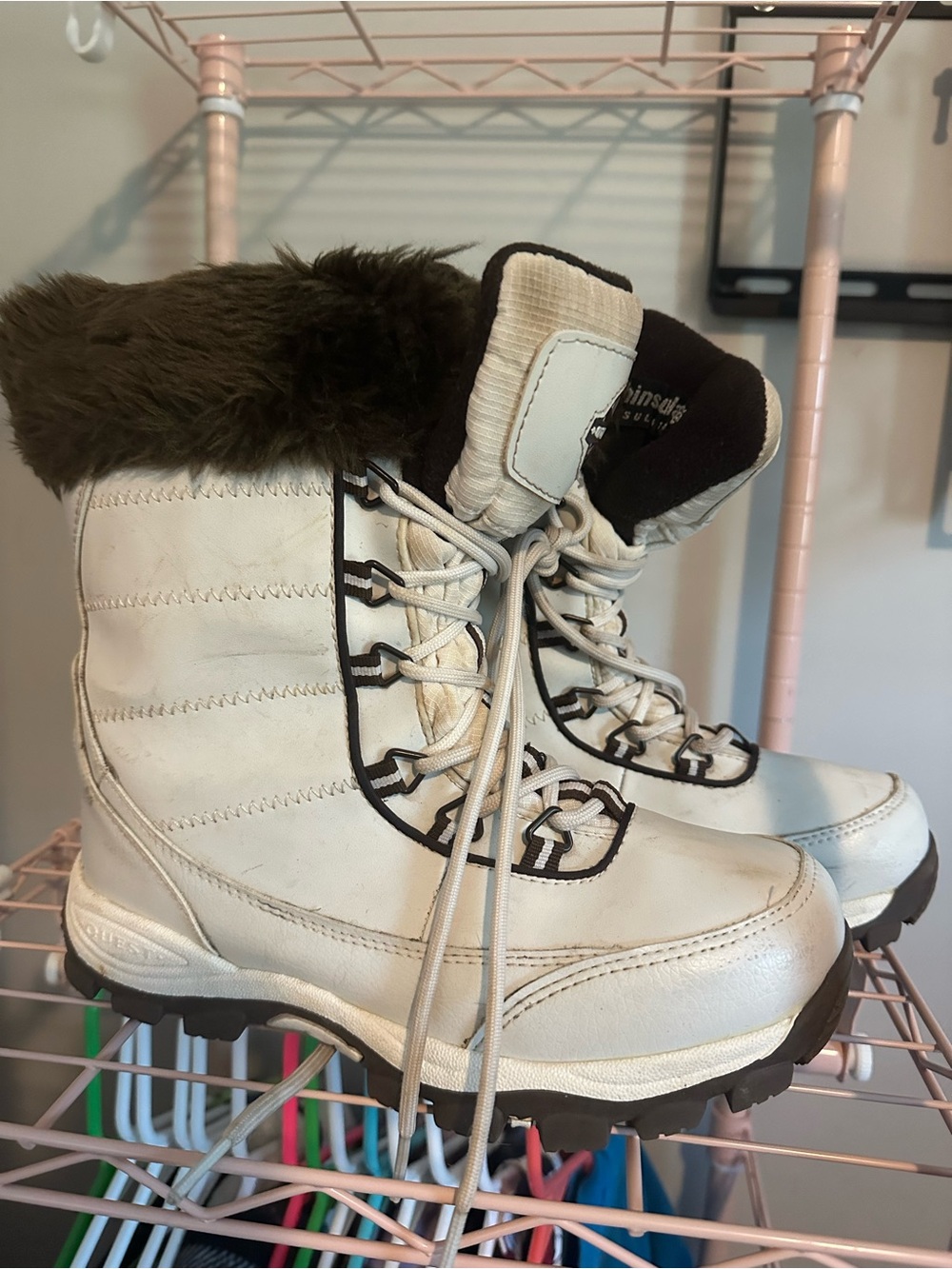 Insulated Women's White Fur-Trim Winter Lace-Up Boots